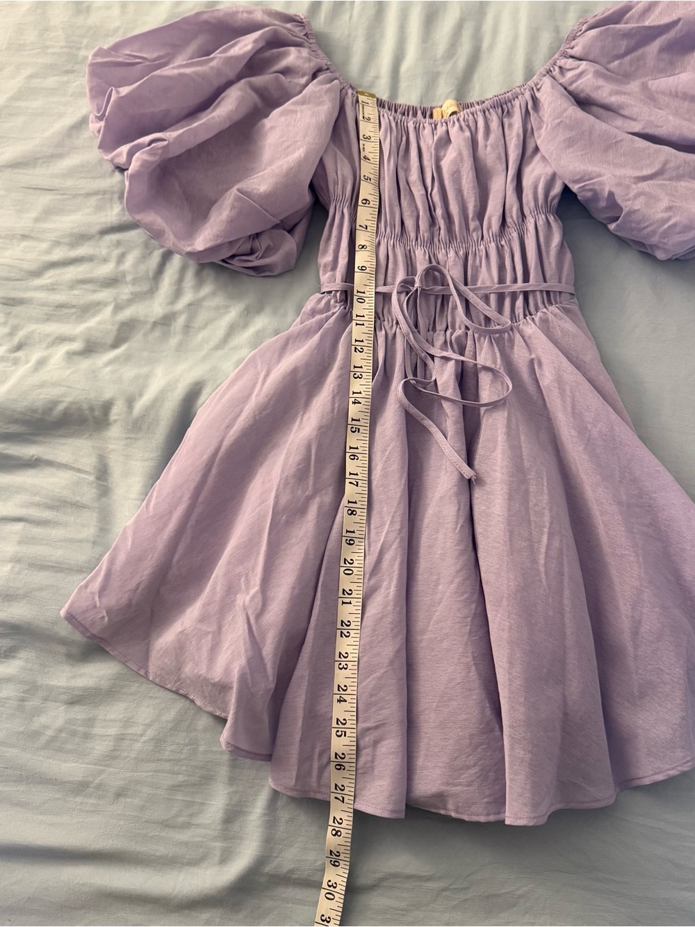 Altar'd State lilac mini dress with puffy sleeves and tie waist - Picture 2 of 5